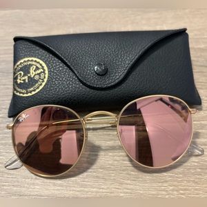RAY-BAN round metal sunglasses, pink reflective lenses